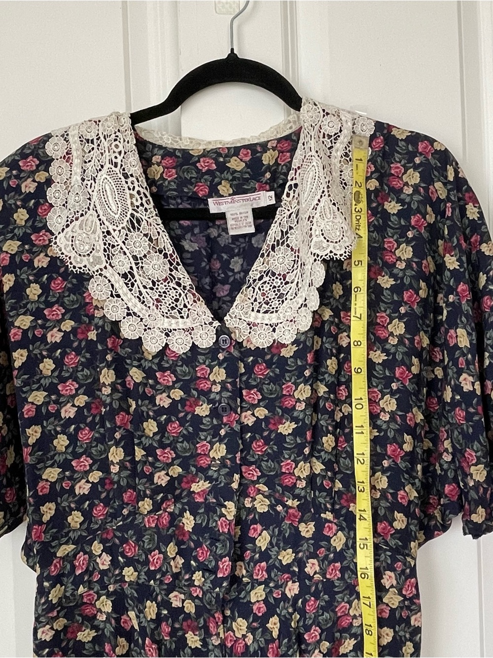 VTG Westminster Lace Floral Cottagecore Prairie Dress Lace Collar Sz 12 Granny - Picture 9 of 13